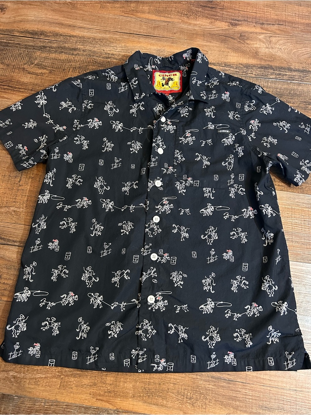 Cinch Men’s Stick figure Rodeo Print Short-Sleeve Button-Down Shirt S